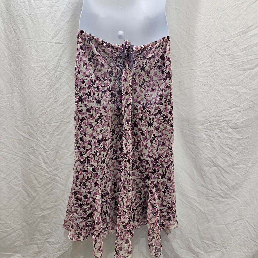 y2k 2000s pink purple floral hankerchief hem midi skirt - Picture 2 of 6